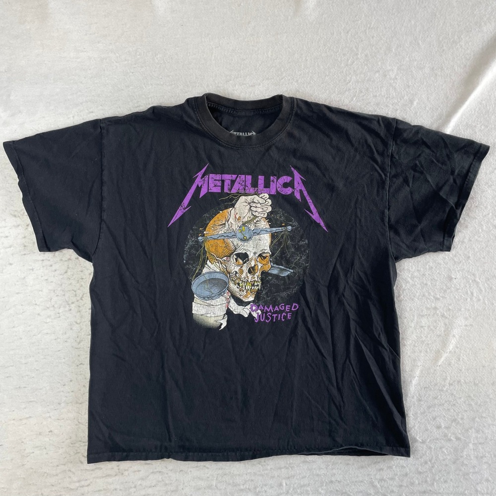 Metallica T-Shirt Mens XL Black Damaged Justice Graphic Band Tee